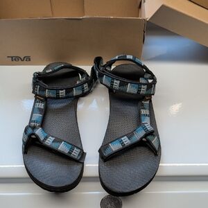 Teva Kids Black Sandals with Blue Geometric Straps